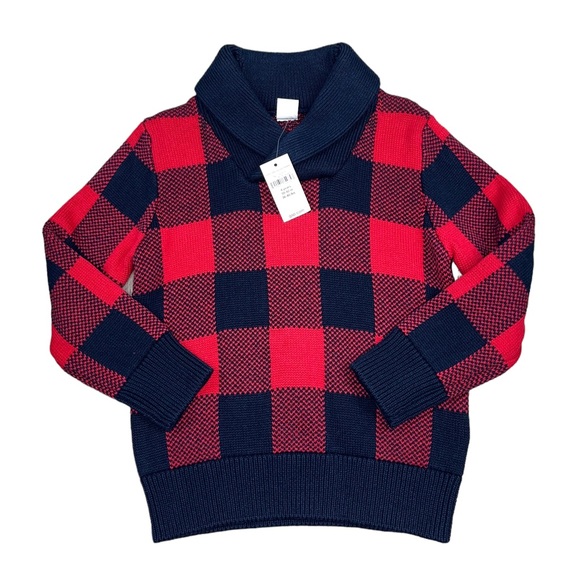 NWT GAP Plaid Cowl Neck Sweater 4T Navy Blue Red Holiday Buffalo Check Sweater - Picture 9 of 9